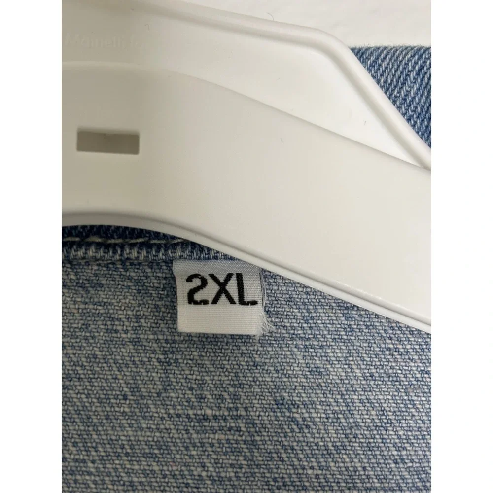 Unbranded Distressed Longline Denim Jacket Light Wash Ripped Duster Coat 2XL - Picture 2 of 6